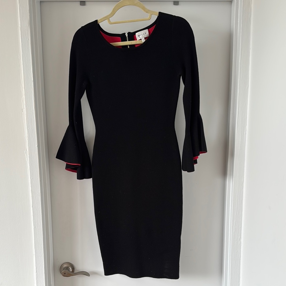 Milly Black Sheath Dress with 3/4 Scoop Neck